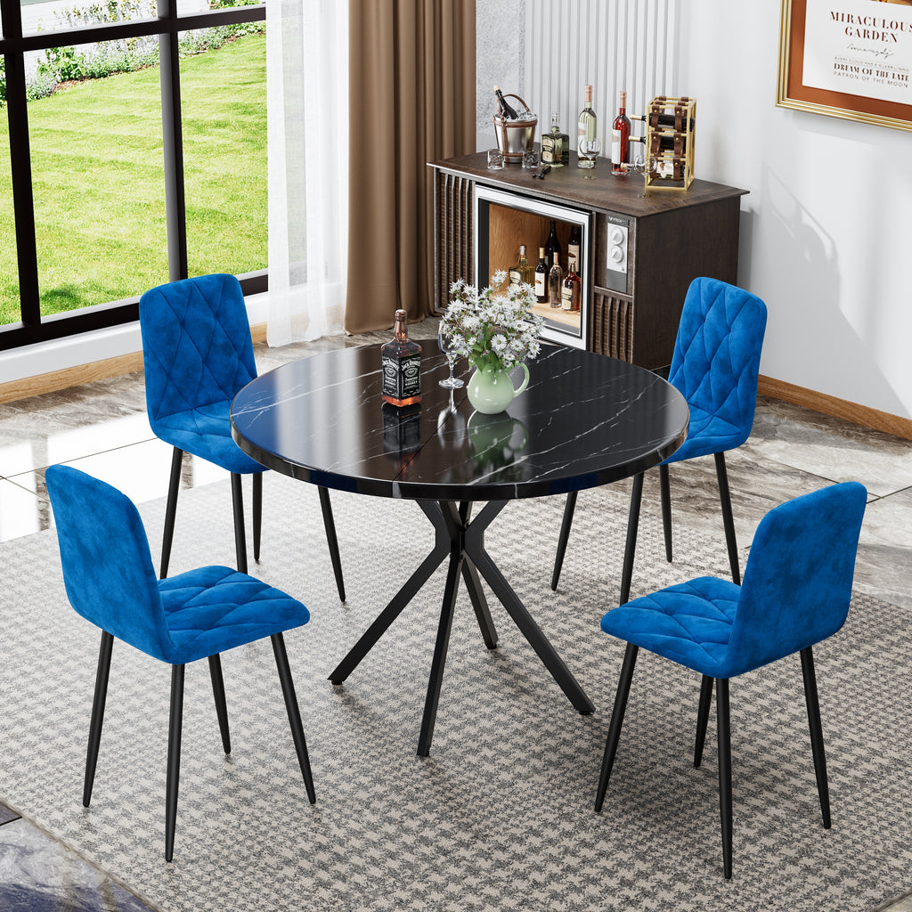 Sleek Velvet Dining Chairs - Set of 4 (Blue)