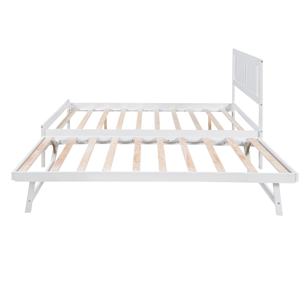 Full Size Platform Bed with Adjustable Trundle (White)
