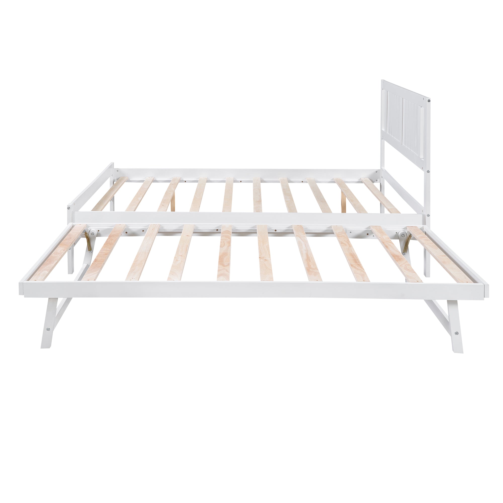 Full Size Platform Bed with Adjustable Trundle (White)
