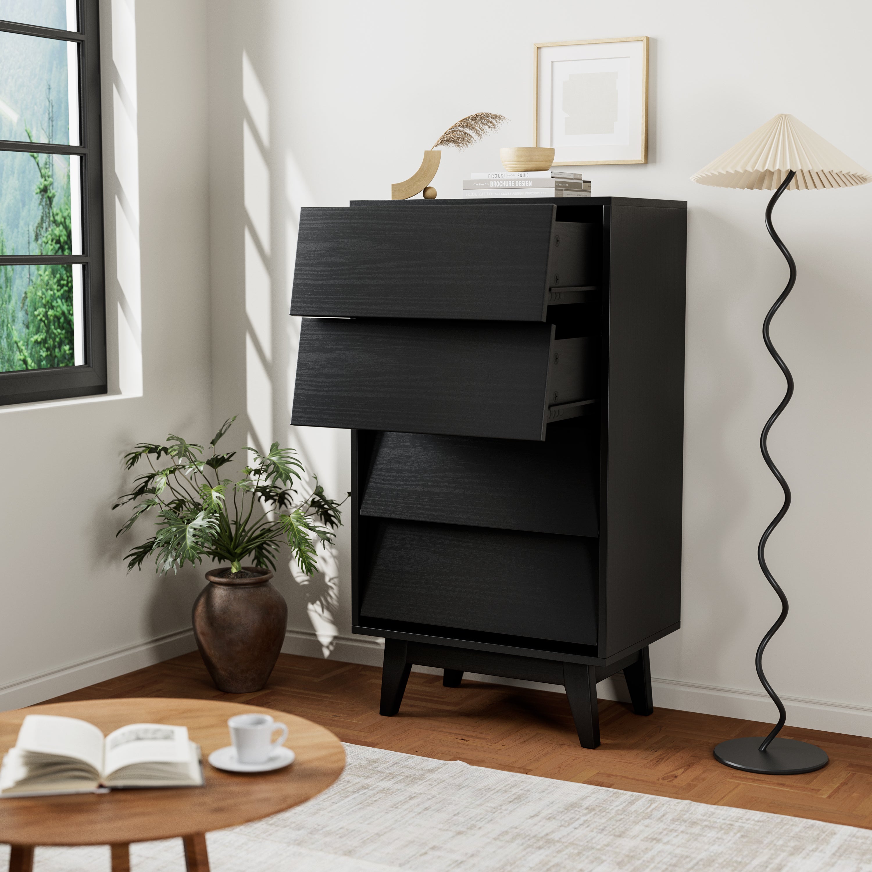 4 Drawer Vintage Bevel Dresser (Black)