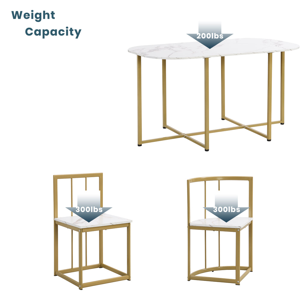 Modern 7-Piece Dining Table Set with Faux Marble (White/Gold)