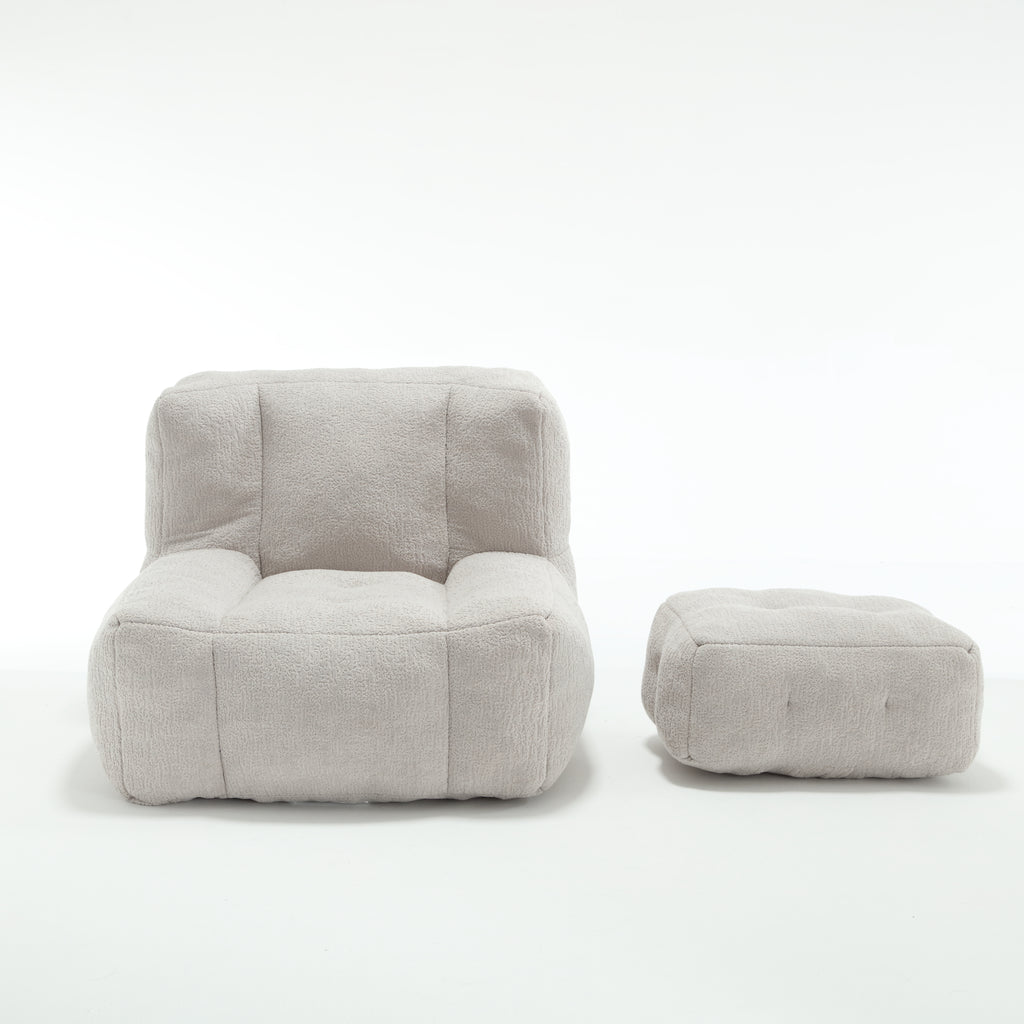 Fluffy Bean Bag Chair & Footstool w/ Memory Foam (Gray)