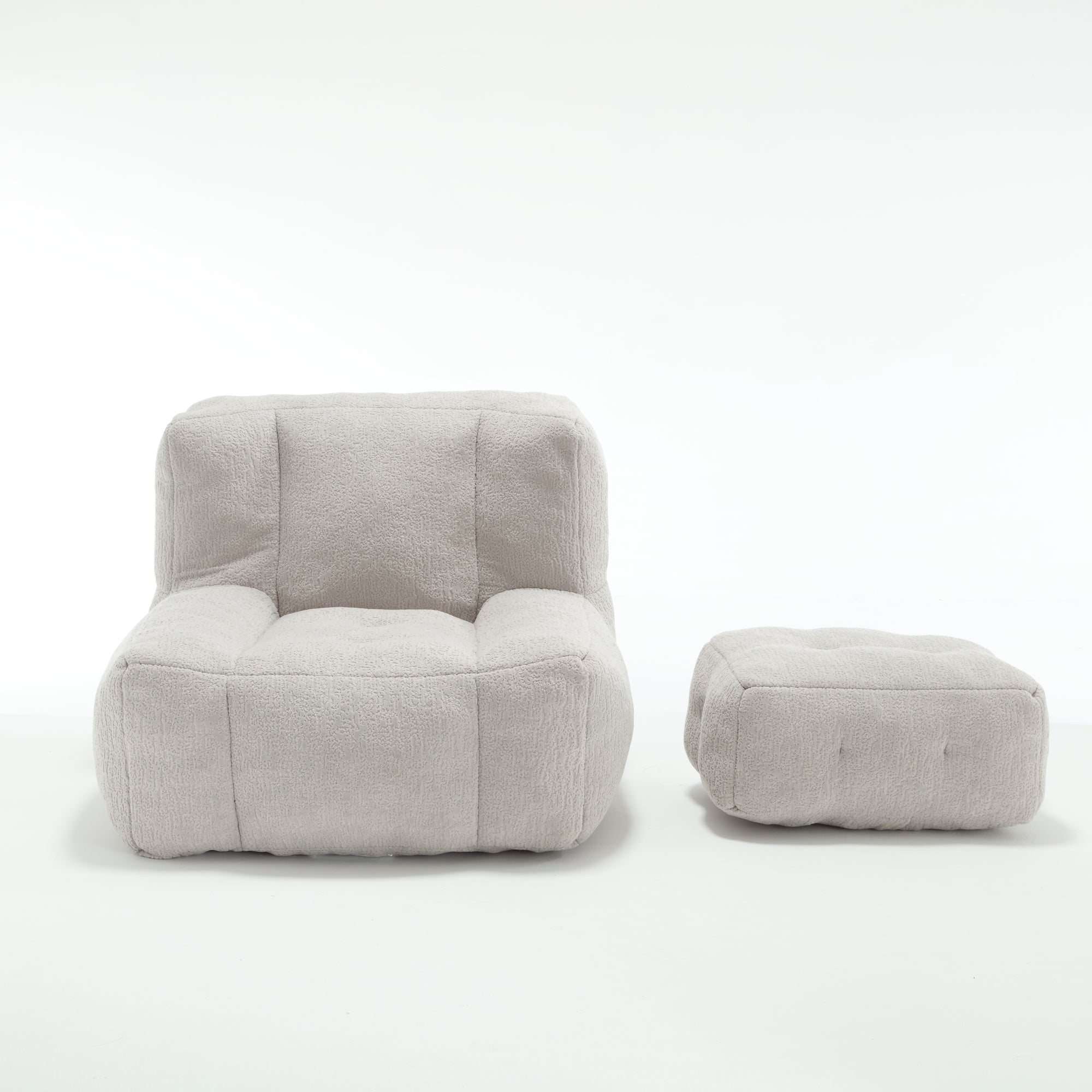 Fluffy Bean Bag Chair & Footstool w/ Memory Foam (Gray)