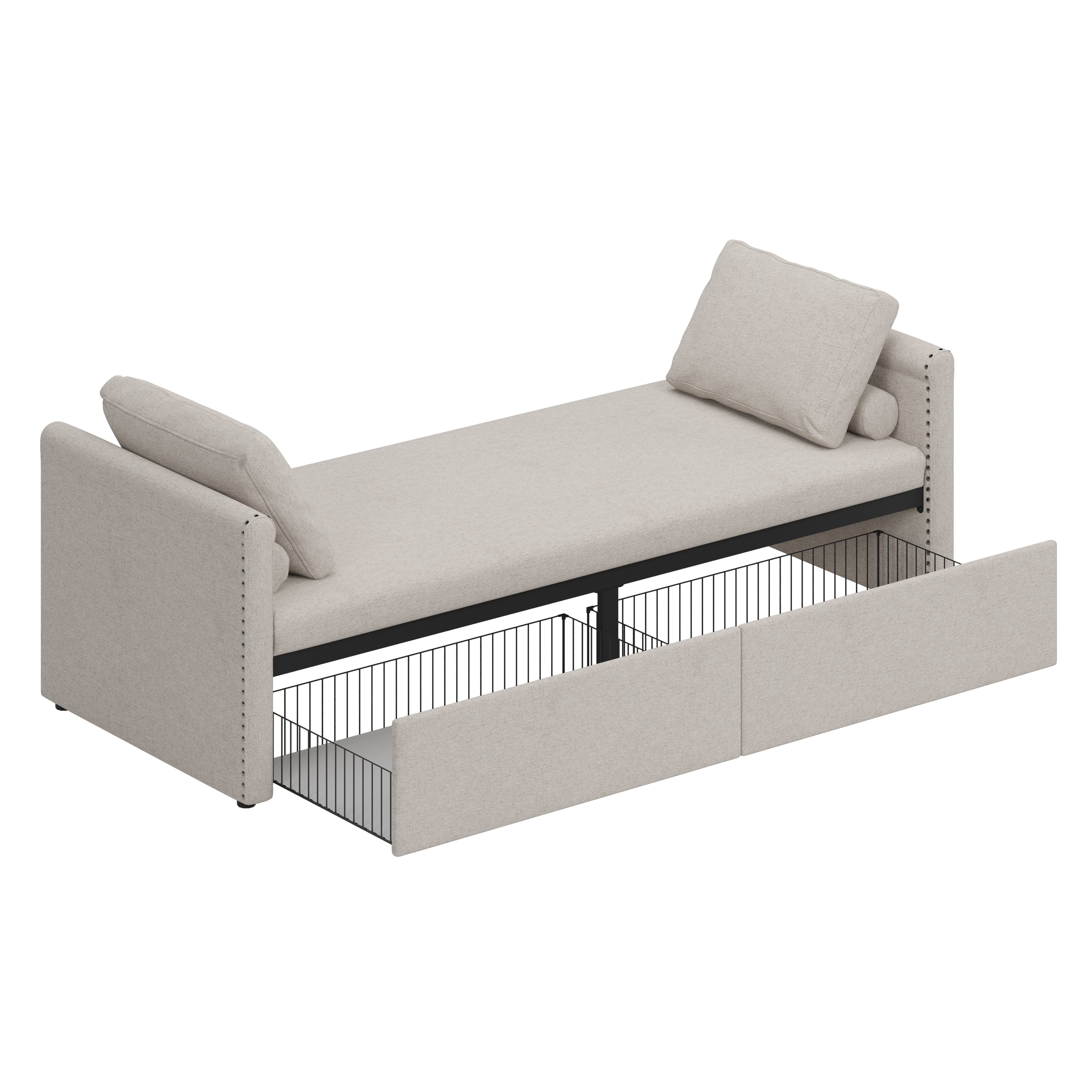 Modern Lounge Chair Sofa Bed w/ 2 Drawers - without mattress (Beige)