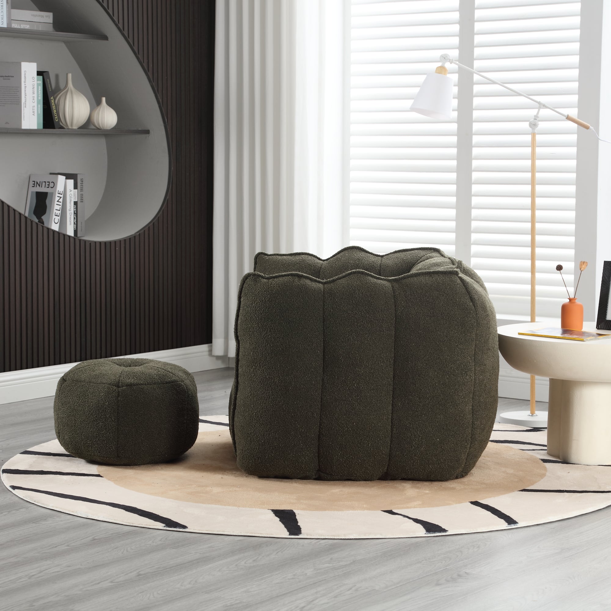 Plush Foam Lounger w/ Ottoman (Olive Green)