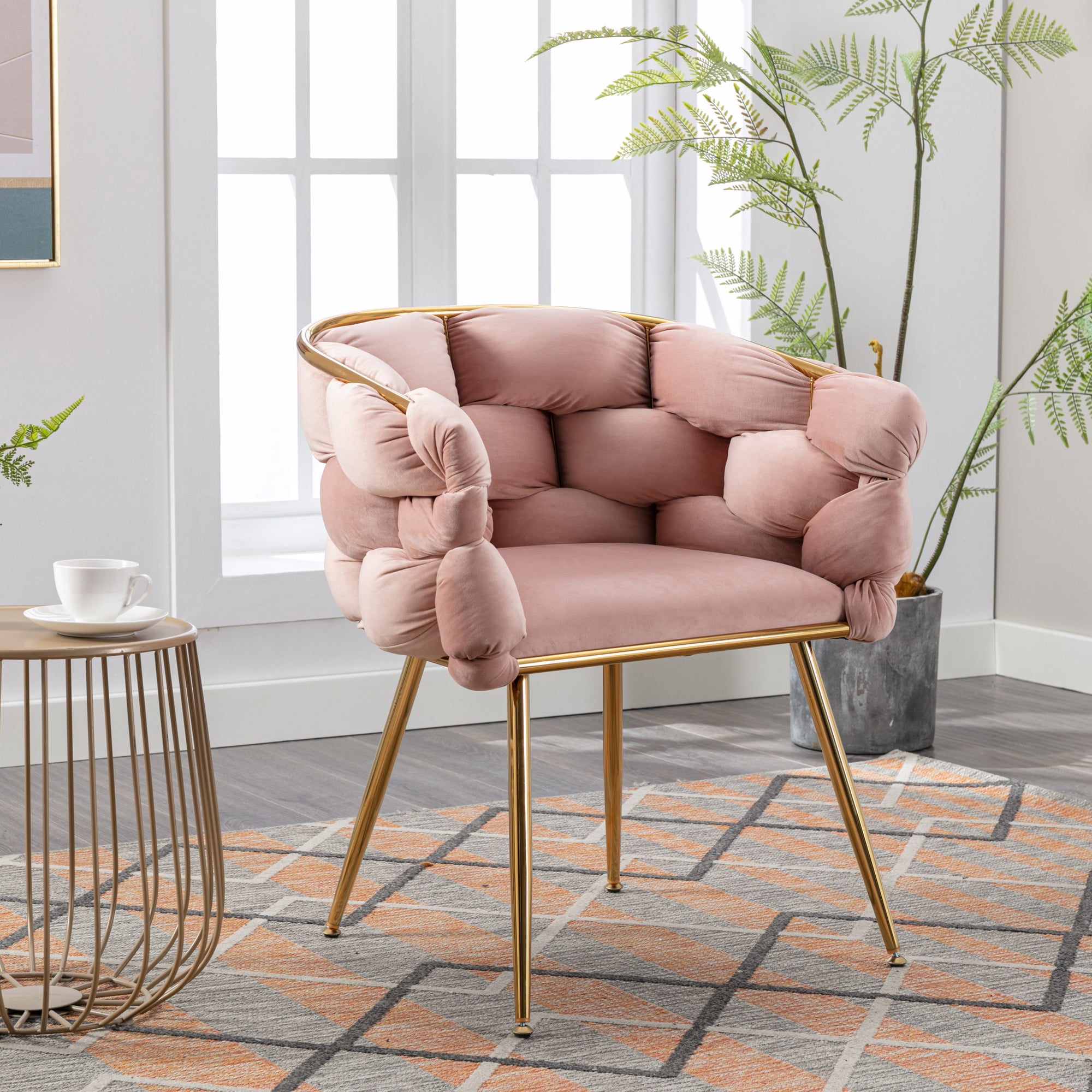 Set of 2 Luxury velvet single sofa bedroom chair (Pink)