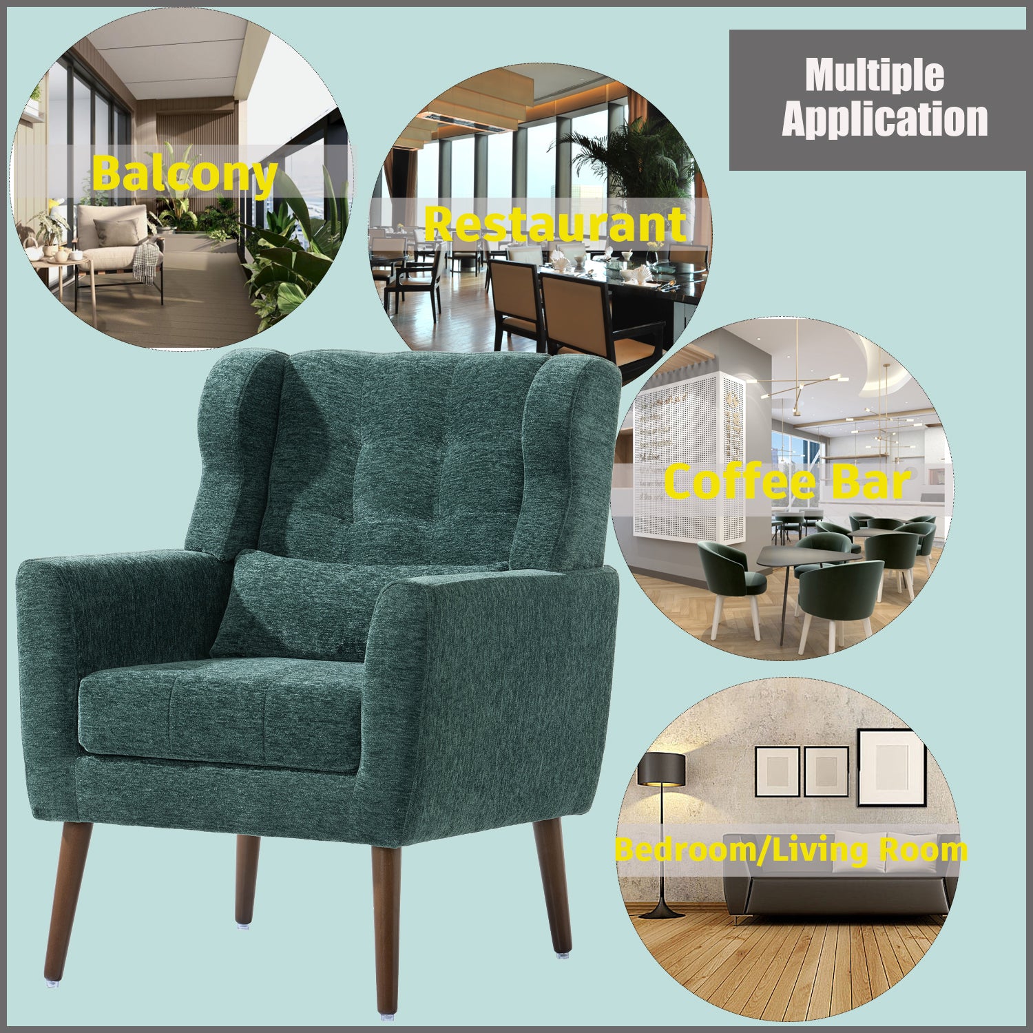 Modern Mid Century Accent Chair (Blackish Green)