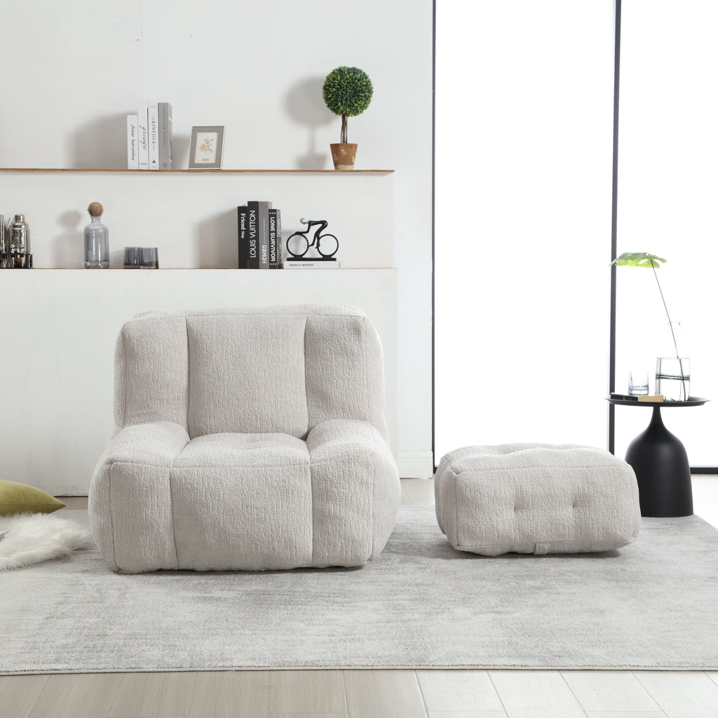 Fluffy Bean Bag Chair & Footstool w/ Memory Foam (Gray)