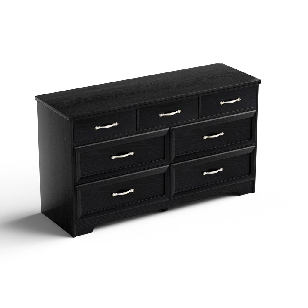 Modern 7 Drawers Dresser w/ Chest (Black)