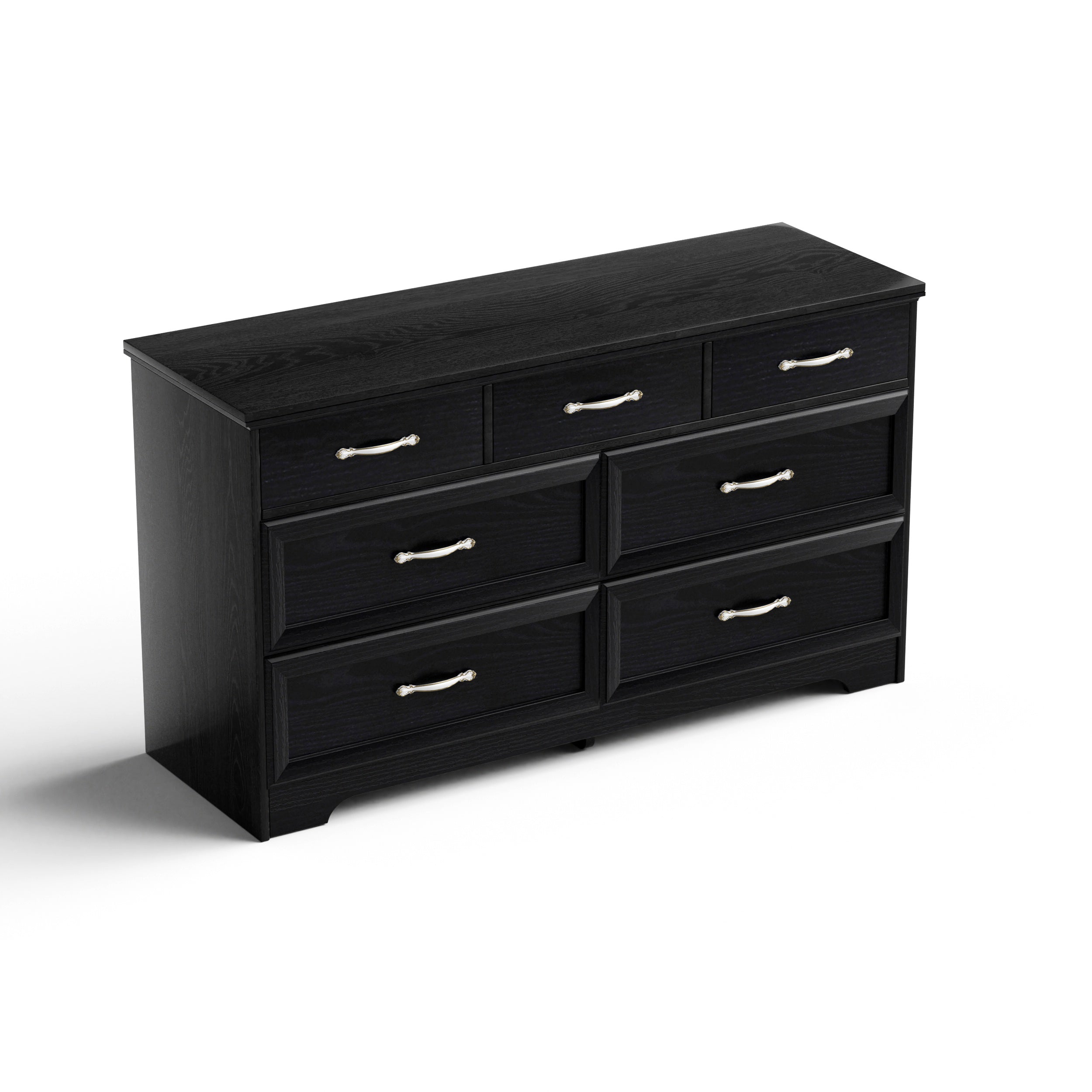 Modern 7 Drawers Dresser w/ Chest (Black)