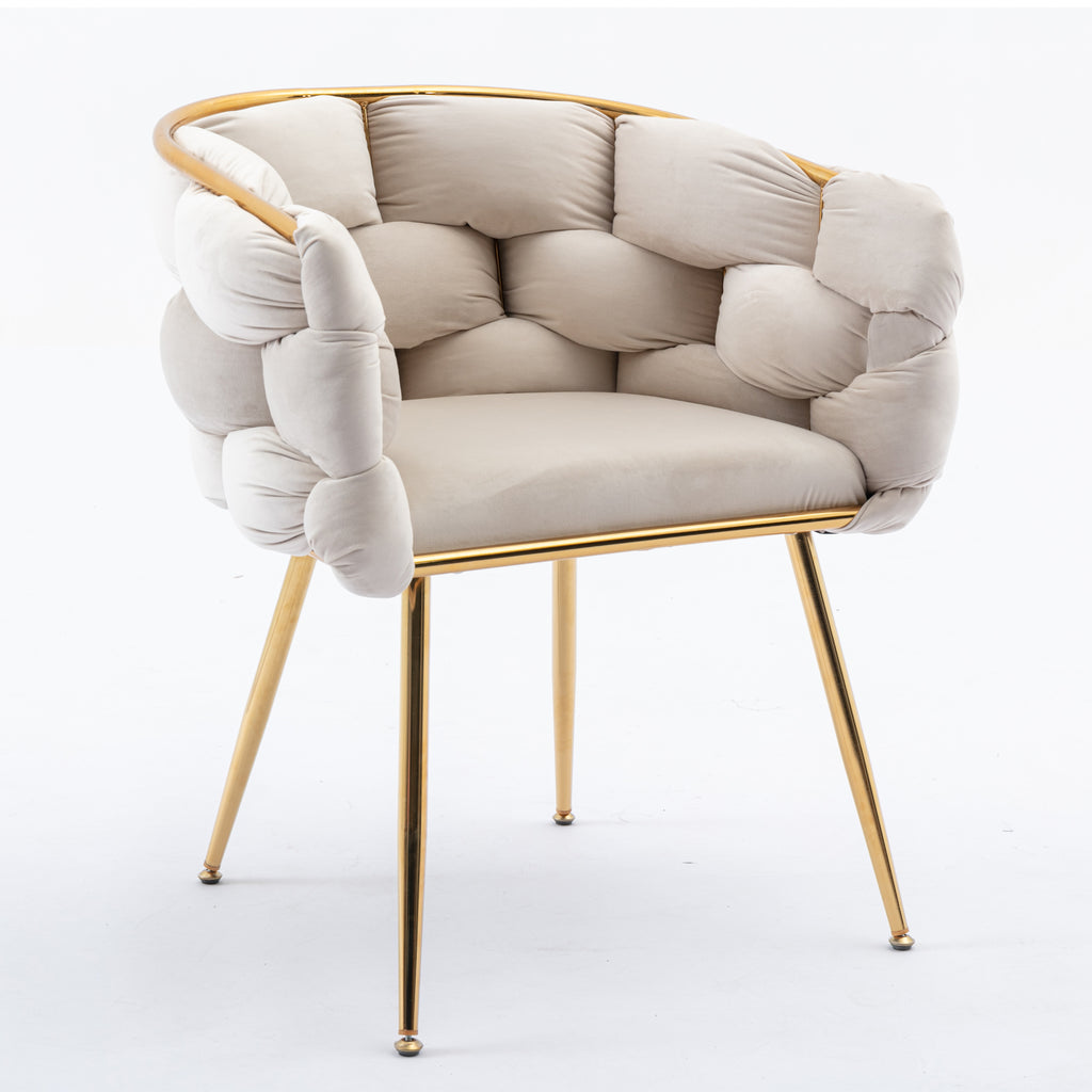 Luxury velvet single sofa bedroom chair (Beige)