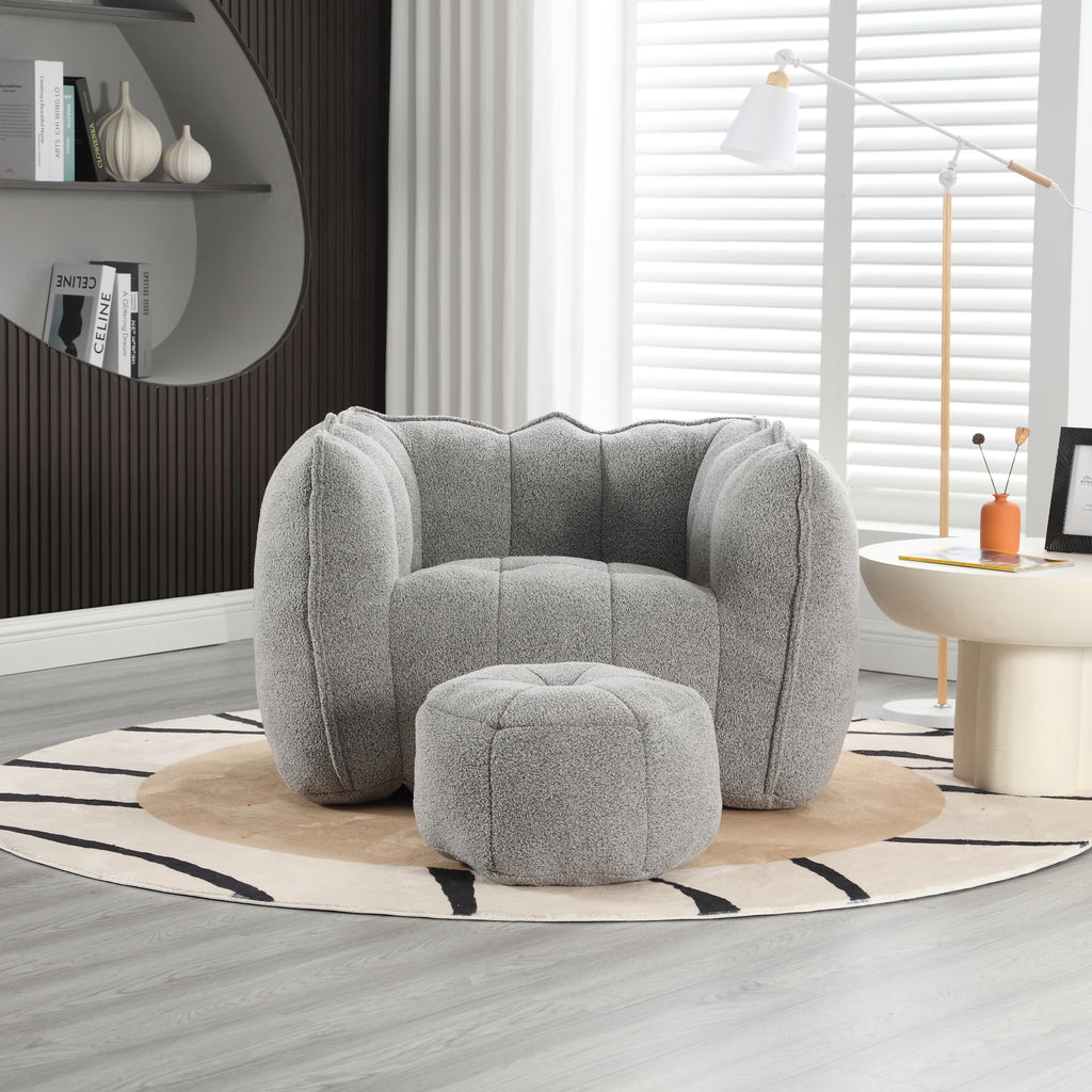Plush Foam Lounger w/ Ottoman (Gray)