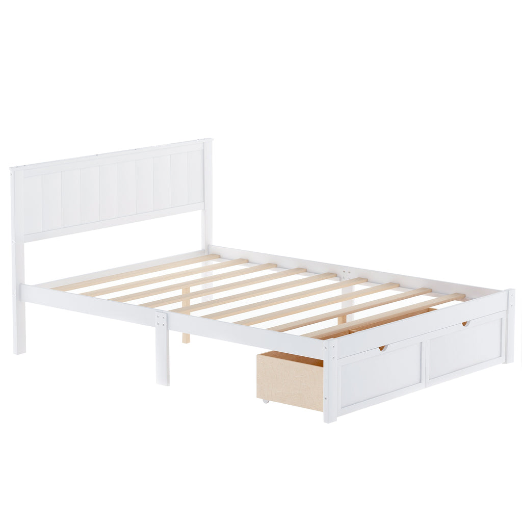 Full Size Platform Bed w/ Under-bed Drawers (White)