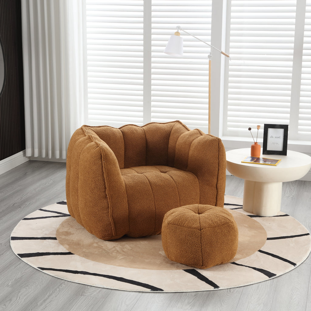 Plush Foam Lounger w/ Ottoman (Khaki)