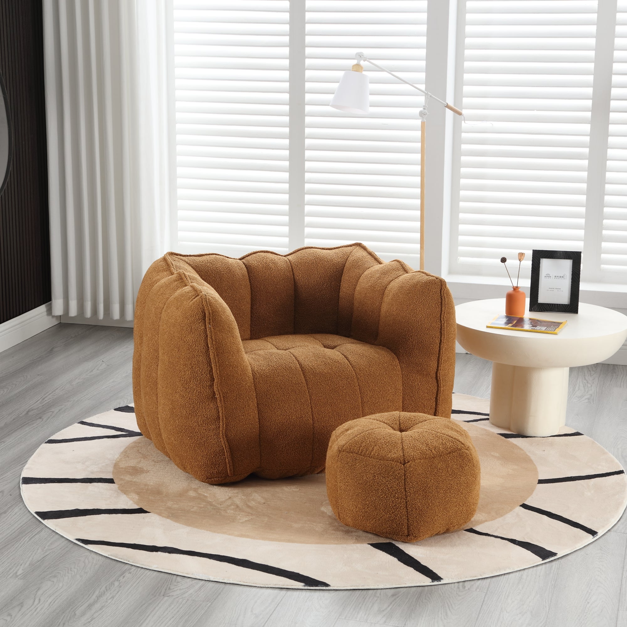 Plush Foam Lounger w/ Ottoman (Khaki)