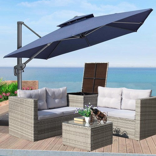 4 Piece Sectional, Wicker Rattan Outdoor Patio Furniture (Gray)
