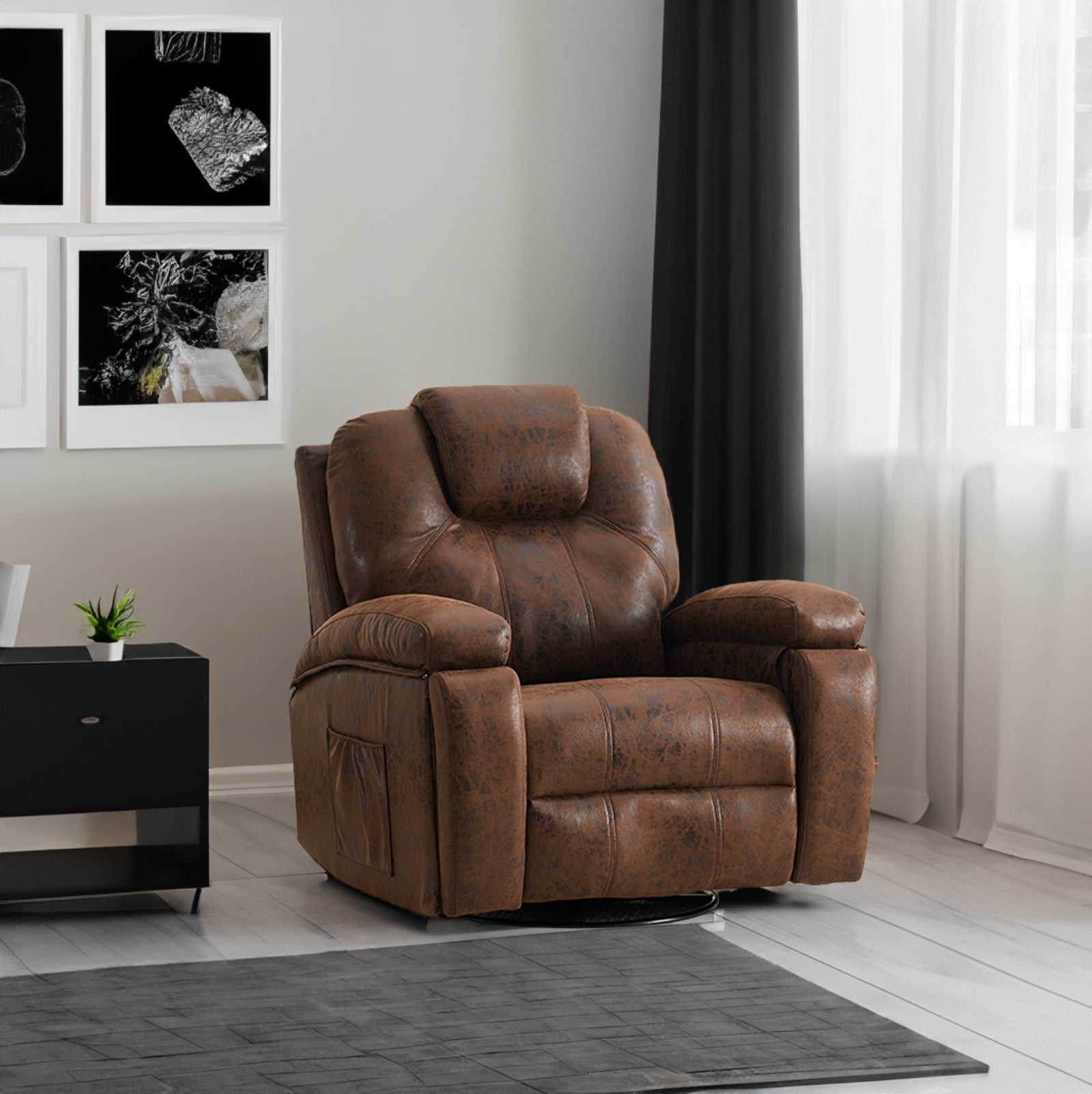 Oversized Leather Armchair w/ Side Pockets