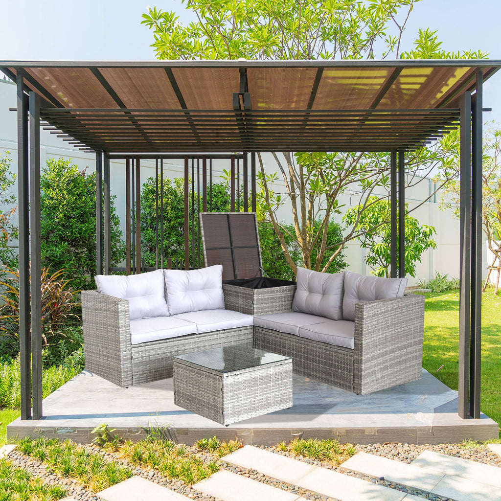 4 Piece Sectional, Wicker Rattan Outdoor Patio Furniture (Gray)
