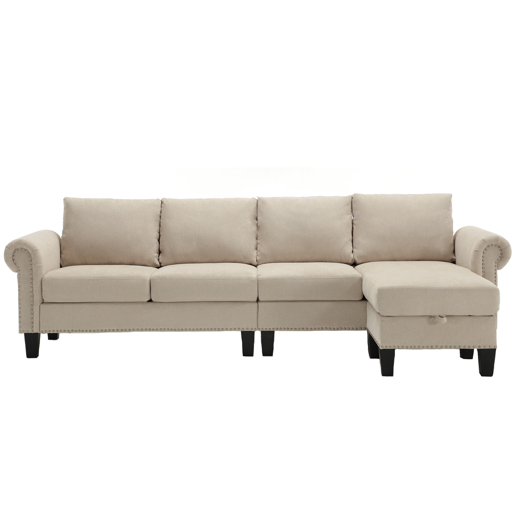 Convertible L-shaped Sectional w/ Storage (Beige)