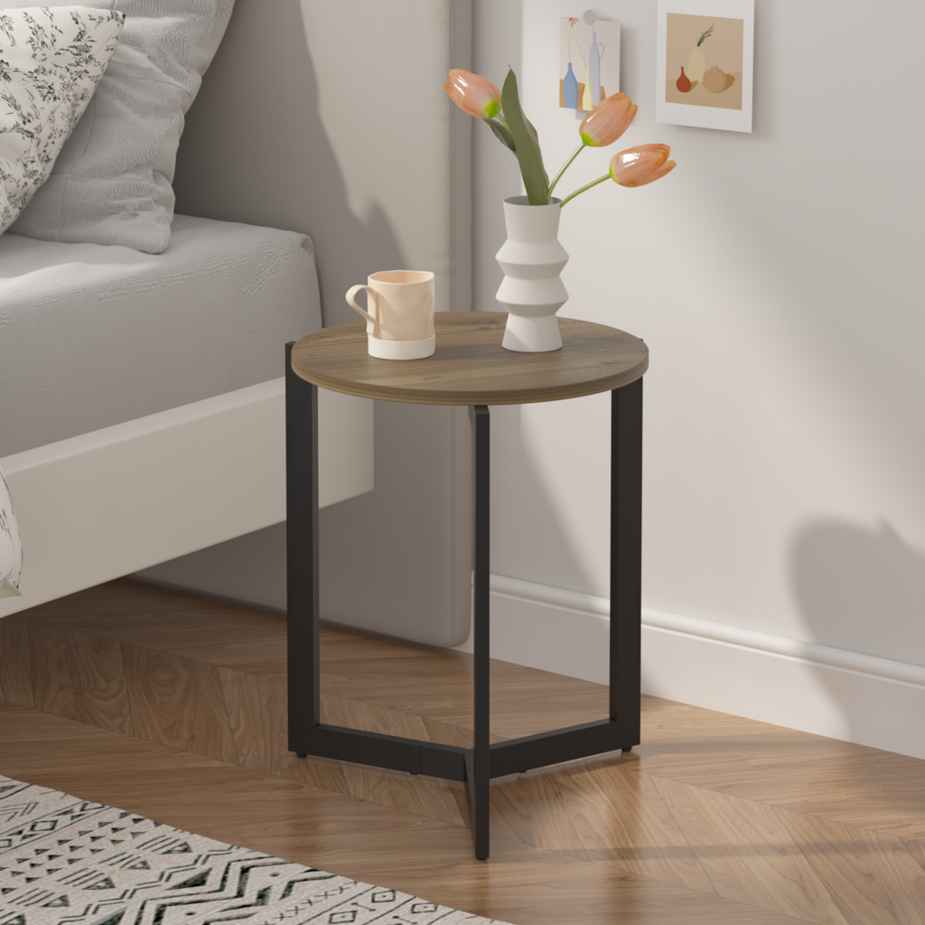 Round Accent End Table w/ Sturdy Metal Frame