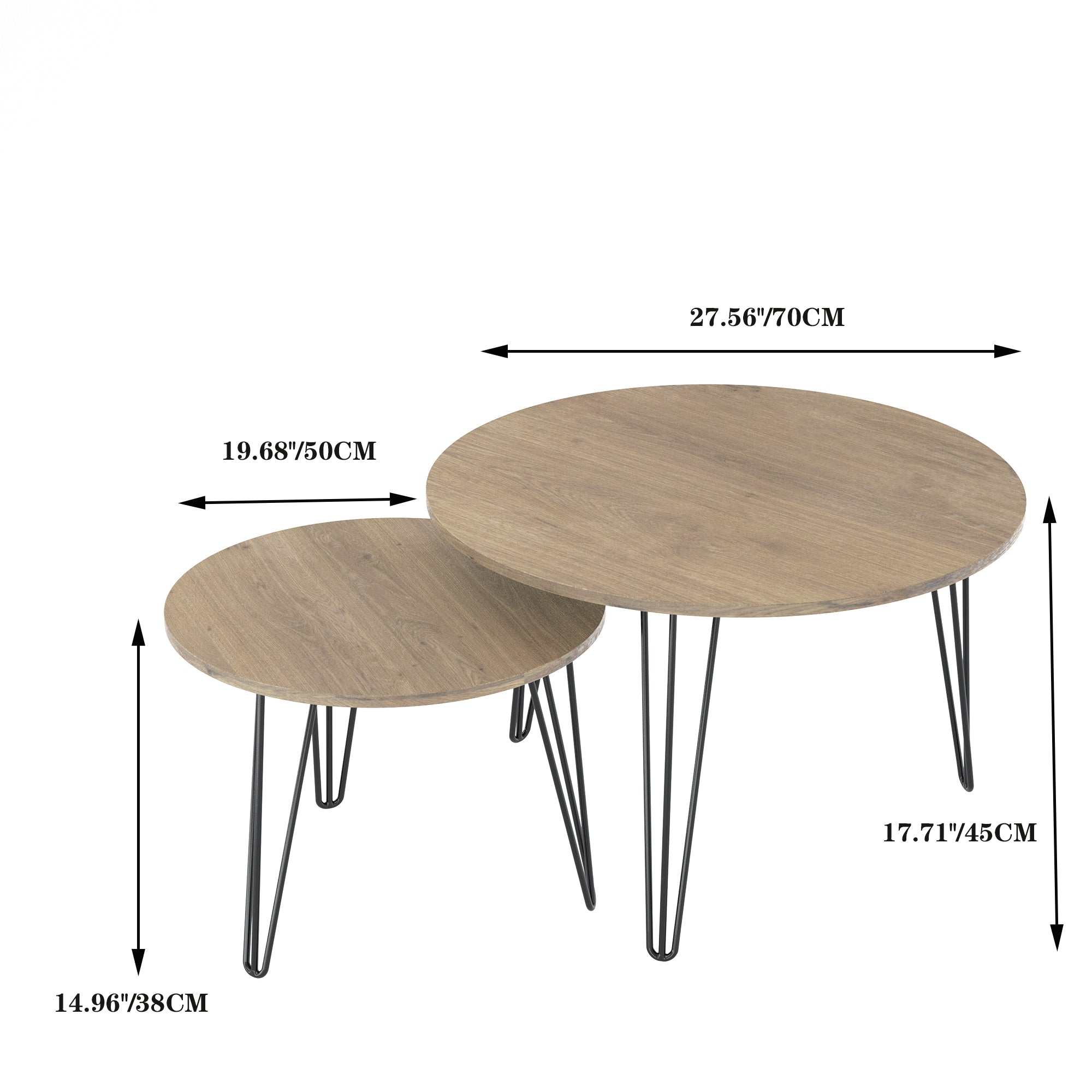 2 Set Round Nesting End Table Set w/ Sturdy Metal Base (Brown)