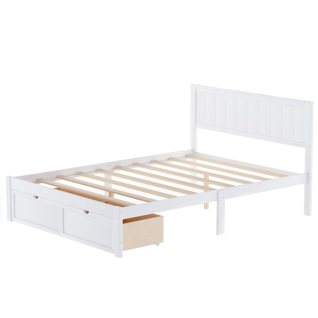 Full Size Platform Bed w/ Under-bed Drawers (White)