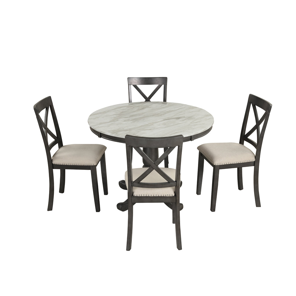 Orisfur 5 Piece Solid Wood Dining Table (Gray)