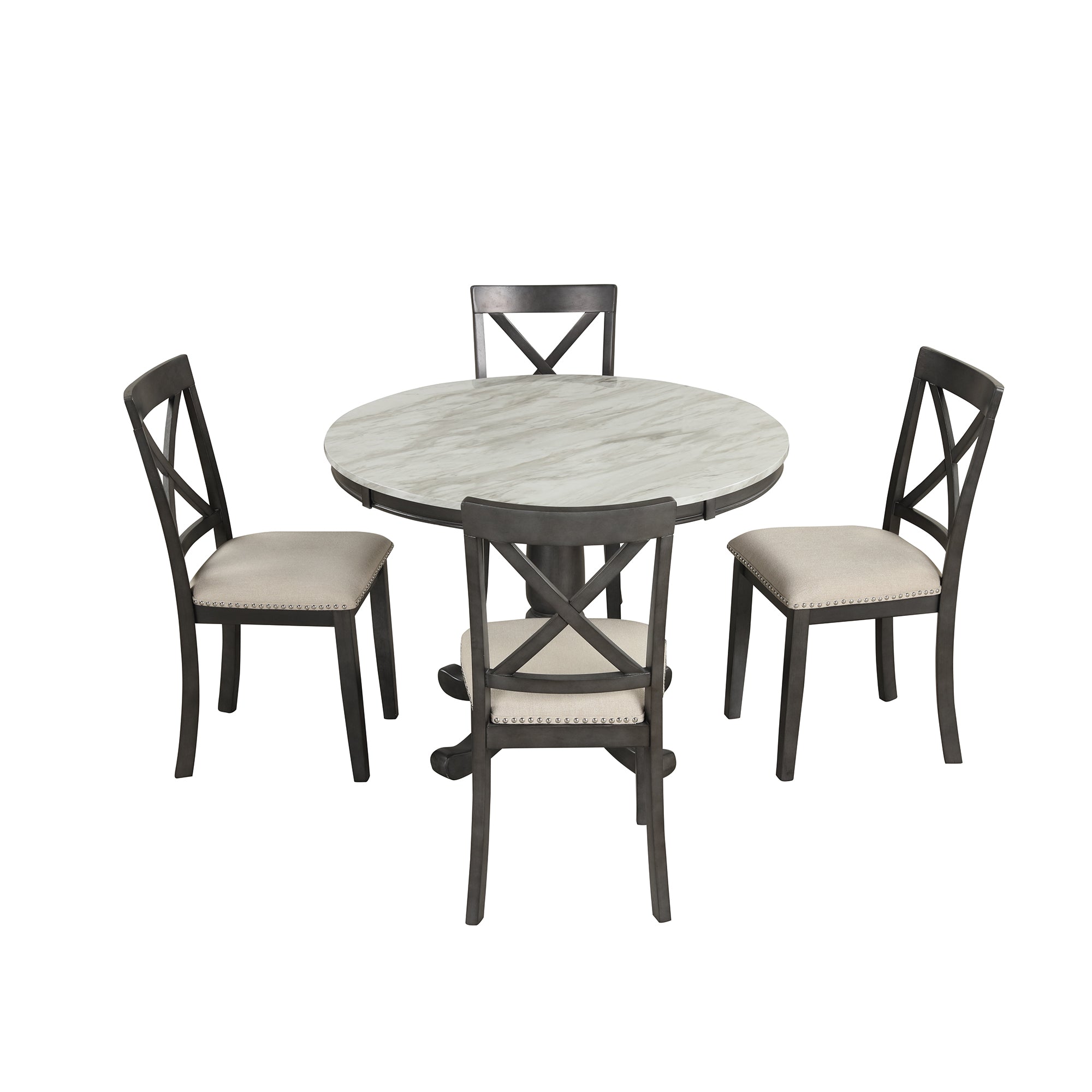 Orisfur 5 Piece Solid Wood Dining Table (Gray)