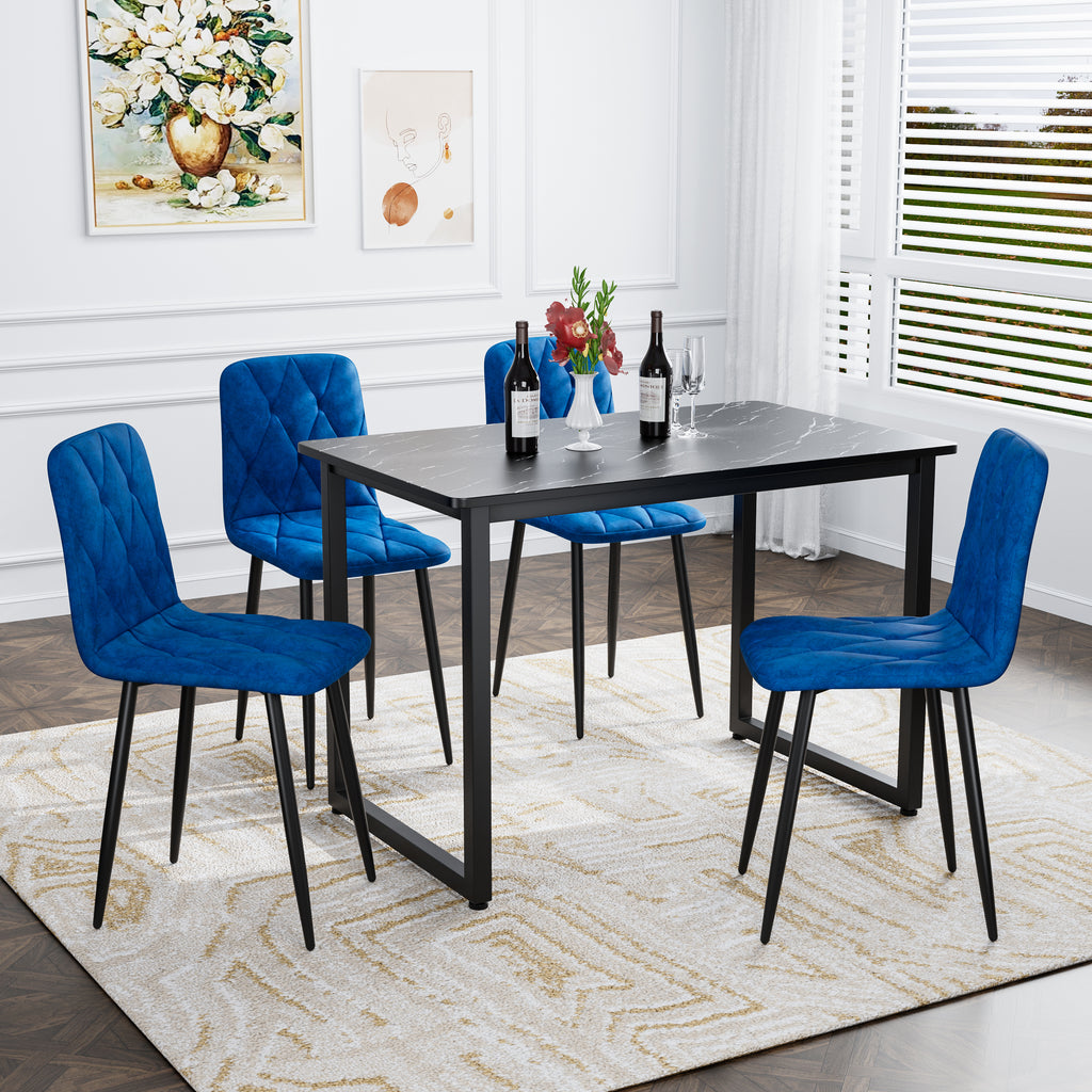 Sleek Velvet Dining Chairs - Set of 4 (Blue)