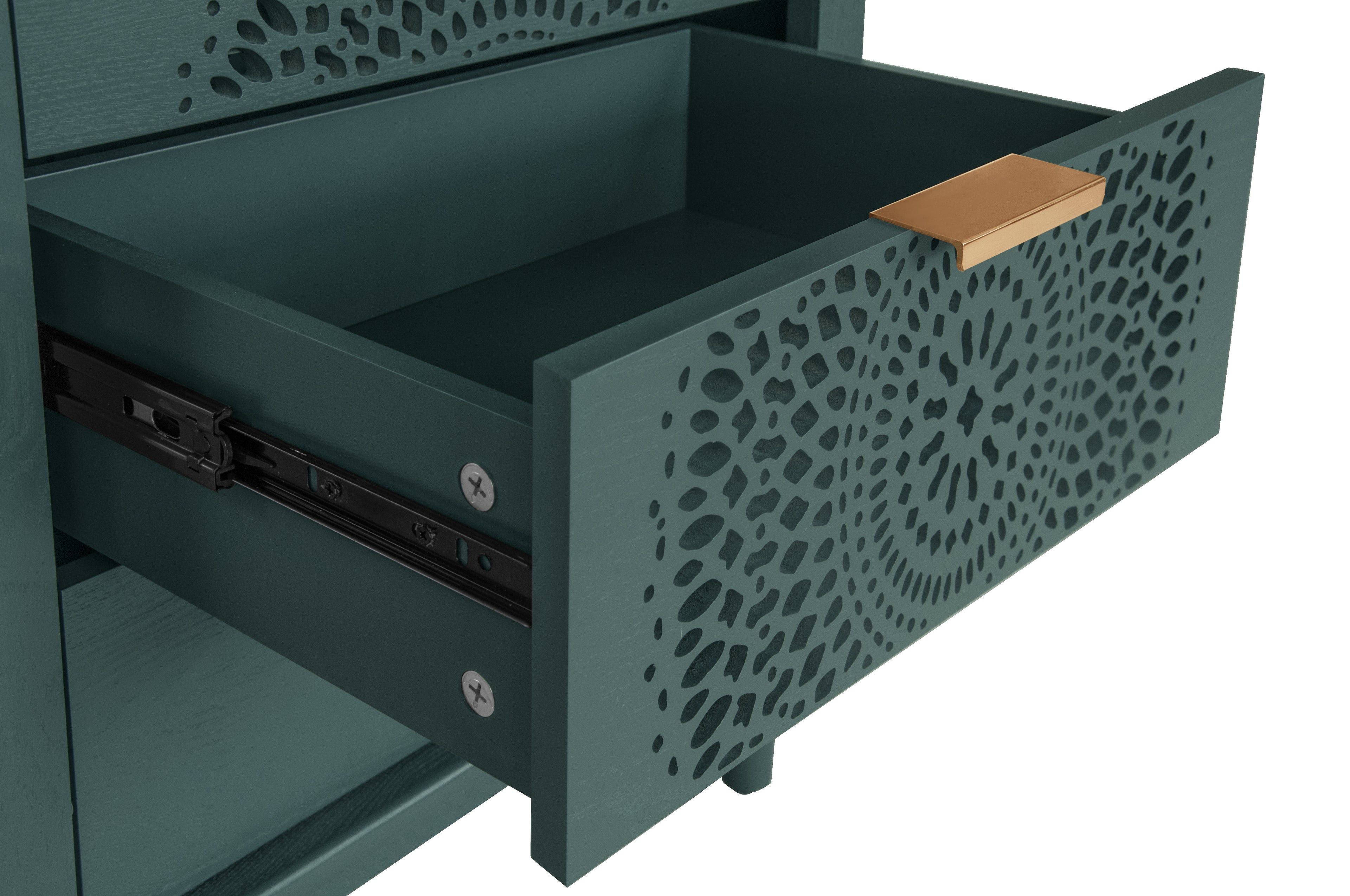 Hollow-Carved 3 Drawer Dresser Chest (Blackish Green)