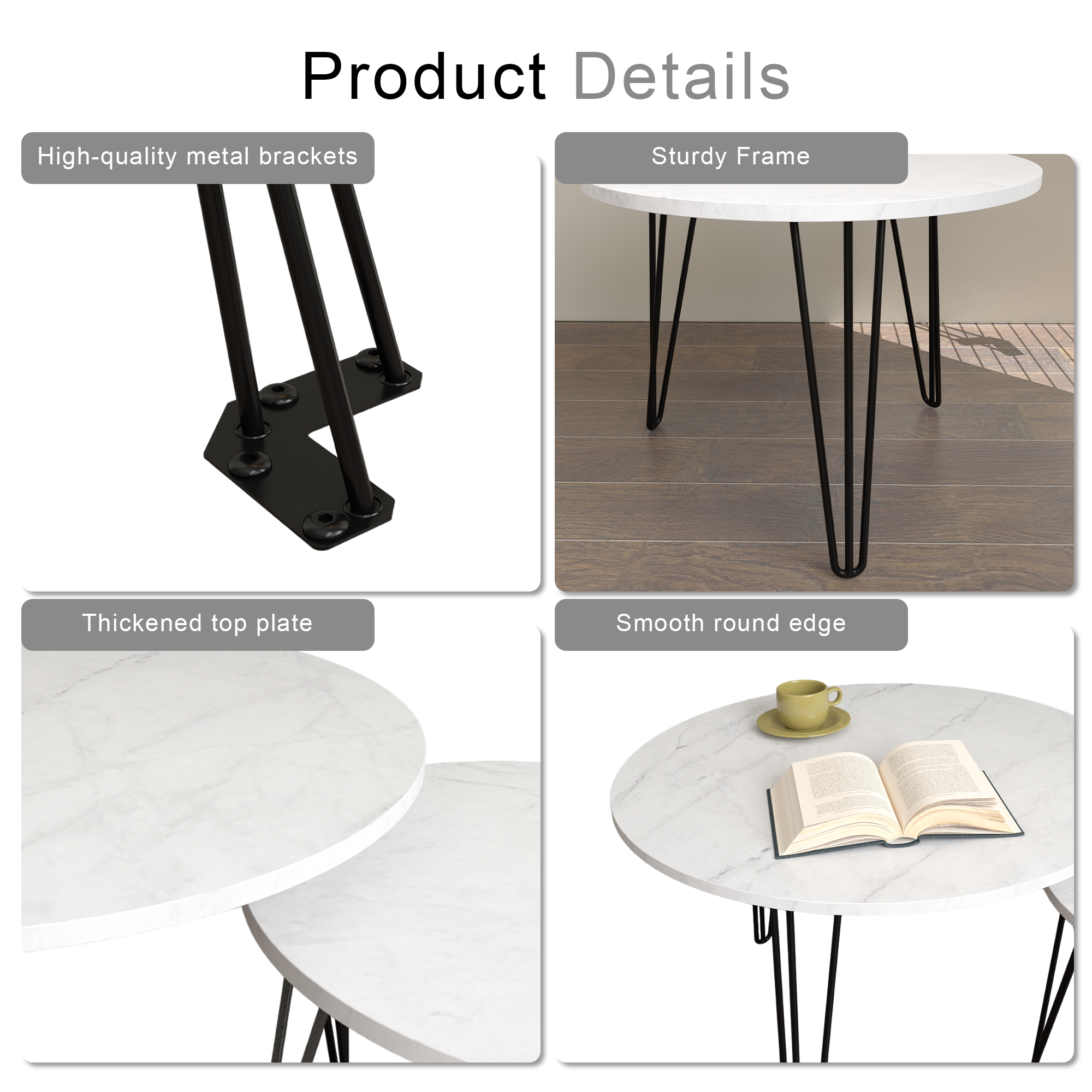 2 Set Round Nesting Coffee Table (White)