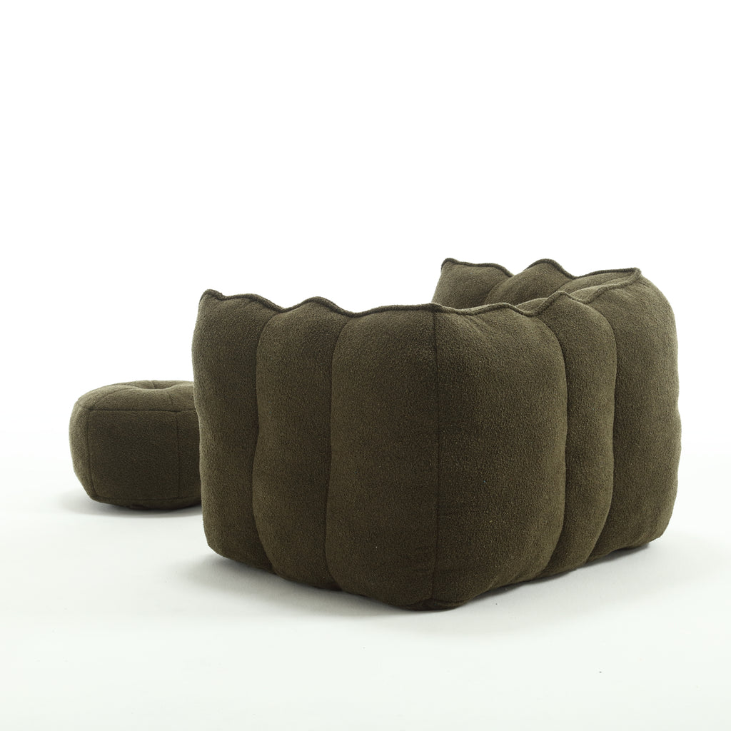 Plush Foam Lounger w/ Ottoman (Olive Green)