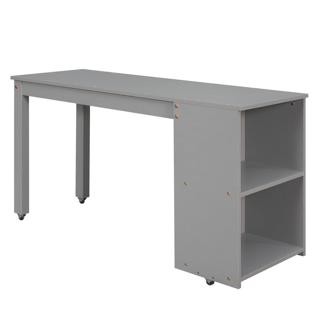 Low Study Full Loft Bed w/ Cabinet Shelves & Desk (Gray)