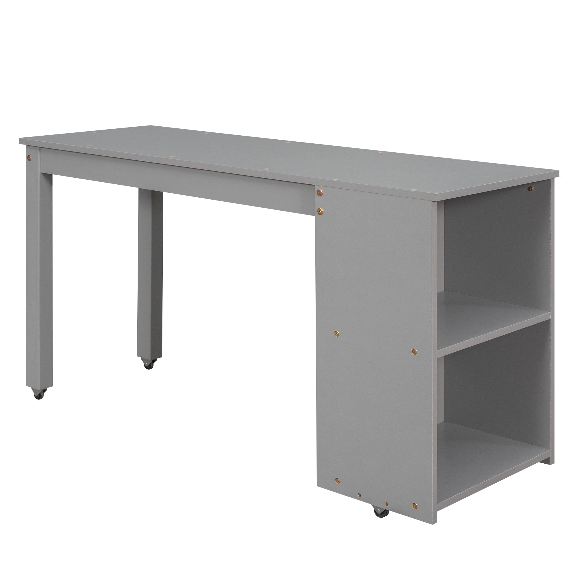 Low Study Full Loft Bed w/ Cabinet Shelves & Desk (Gray)