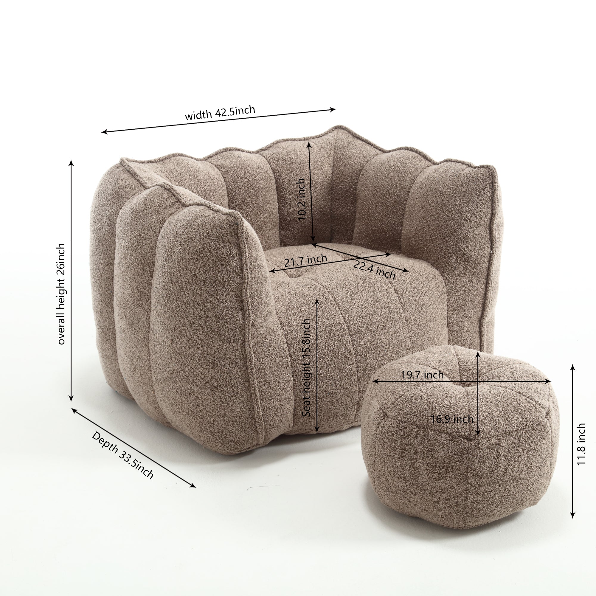 Plush Foam Lounger w/ Ottoman (Coffee)