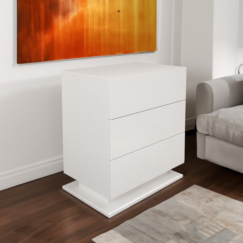 LED Nightstand with 3 drawers (White)