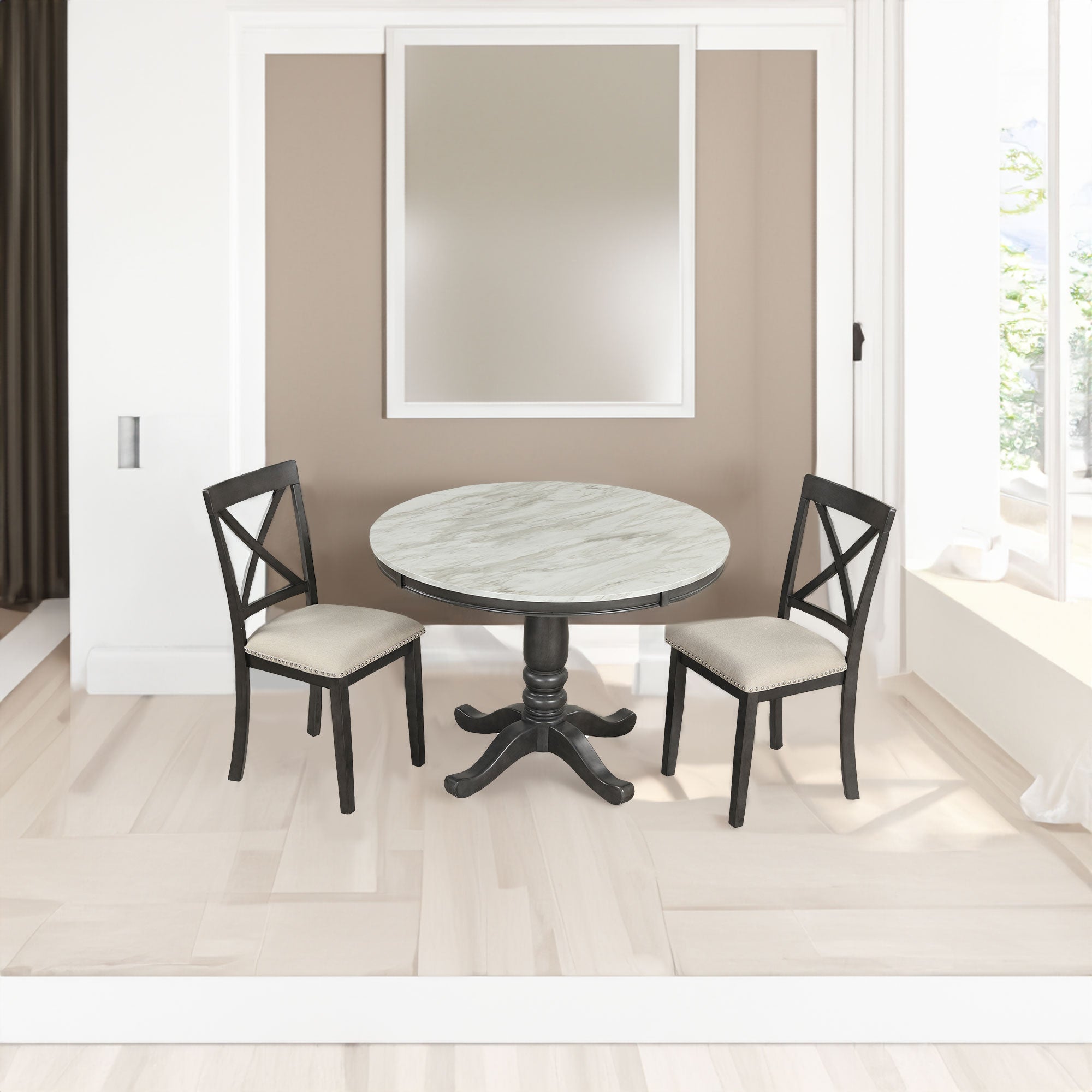Orisfur 5 Piece Solid Wood Dining Table (Gray)