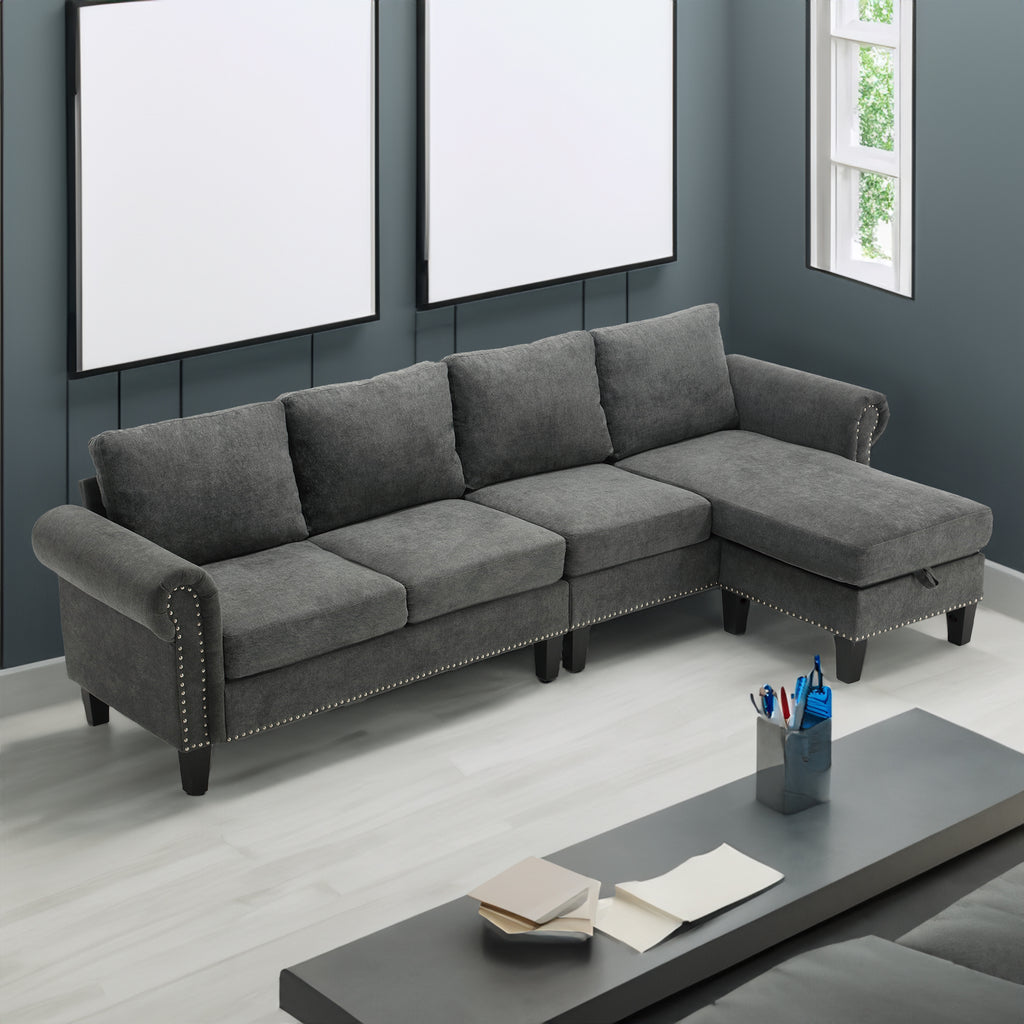 Convertible L-Sectional Sofa with Storage (Gray)