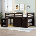 Low Study Full Loft Bed w/ Cabinet Shelves & Desk (Espresso)