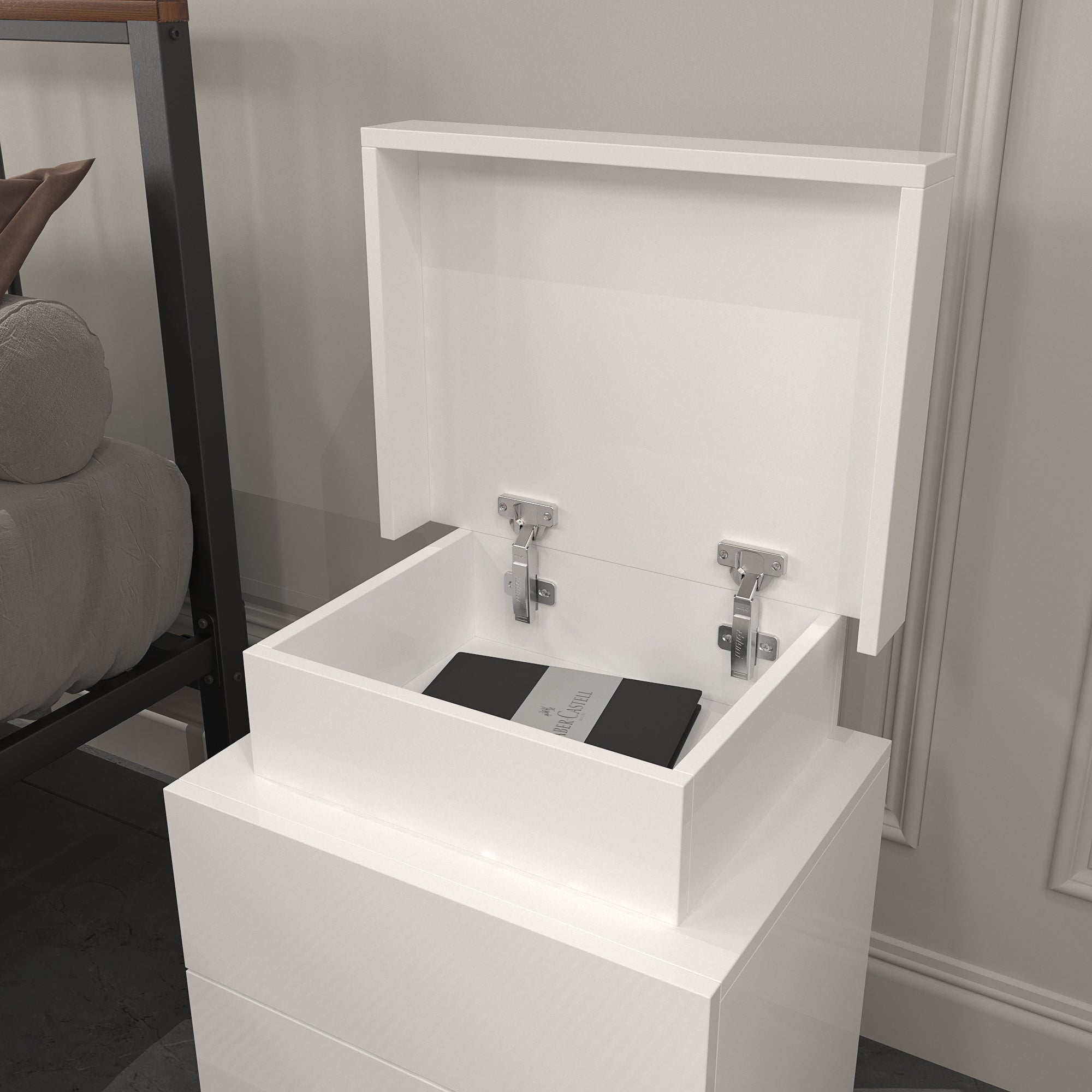 Modern LED Nightstand w/ 2 Drawers (White)
