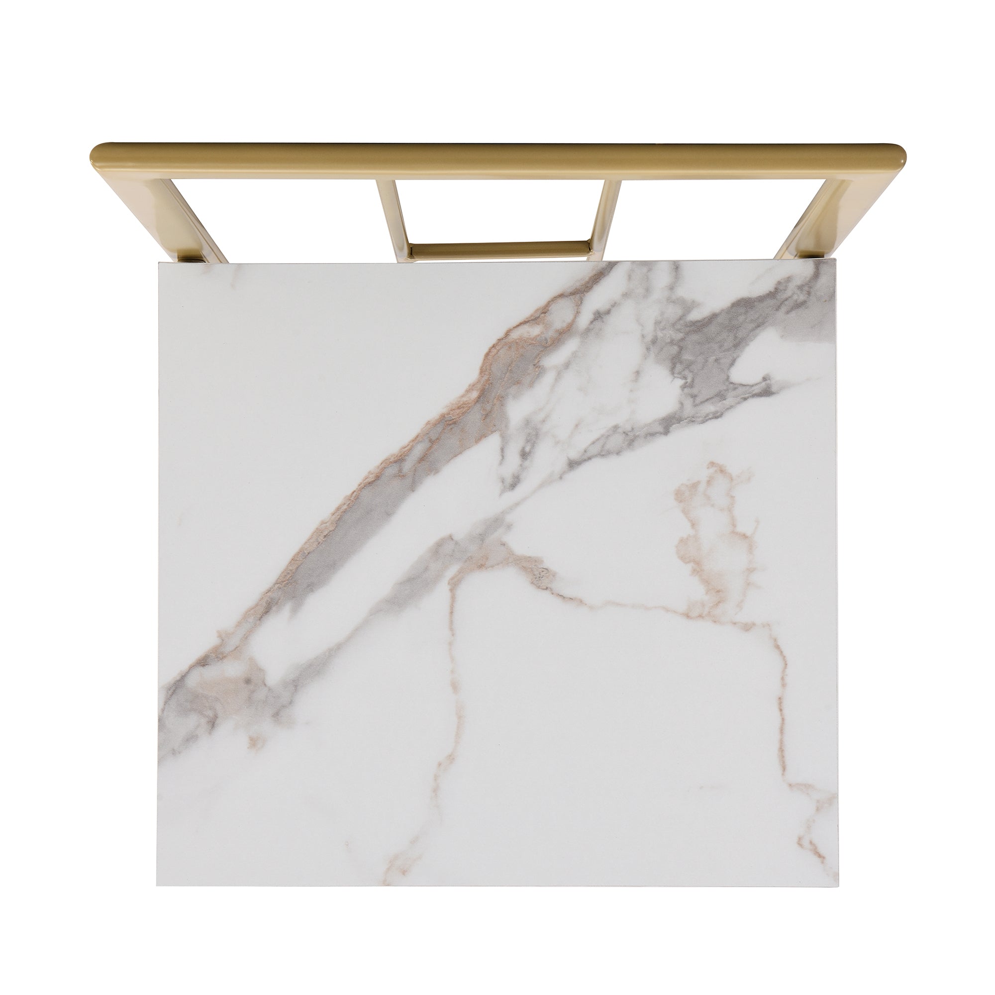 Modern 7-Piece Dining Table Set with Faux Marble (White/Gold)