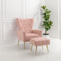 Modern Velvet Accent Chair w/ Ottoman (Pink)