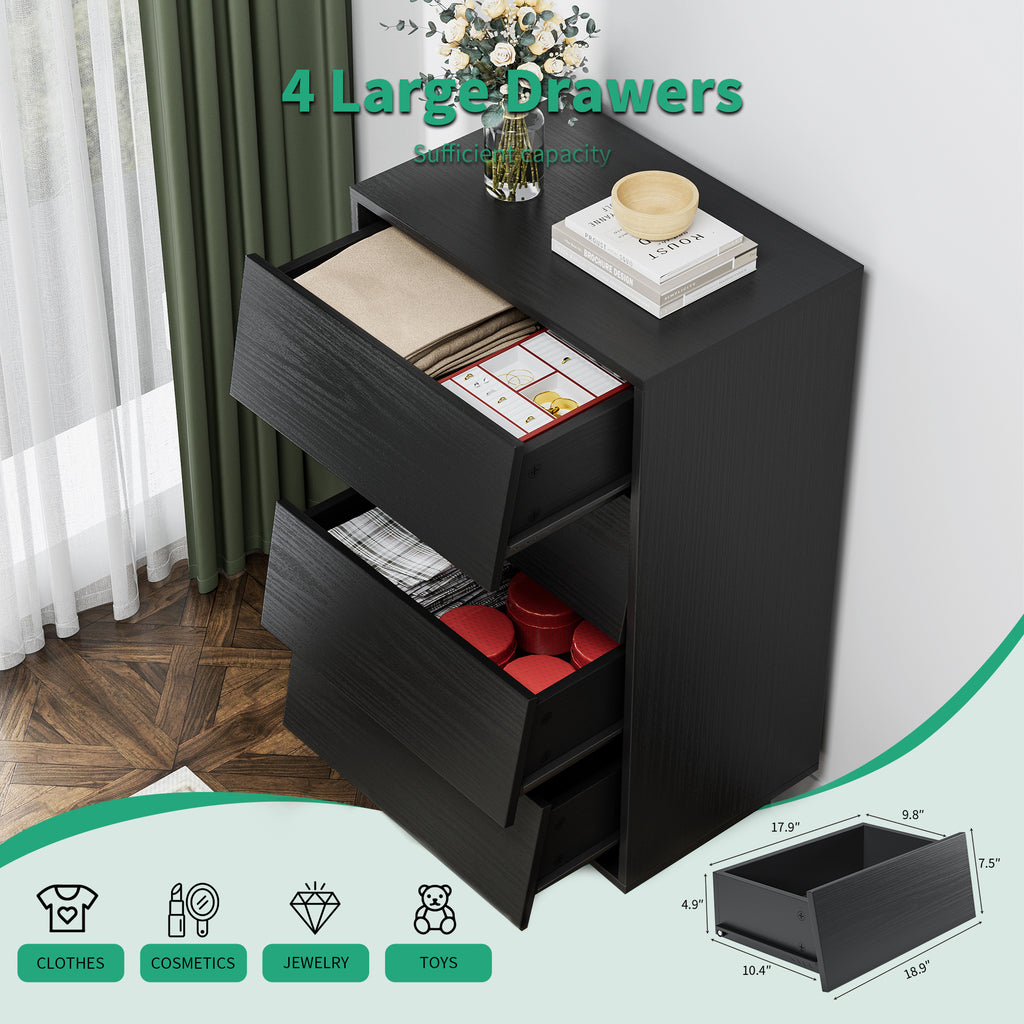 4 Drawer Vintage Bevel Dresser (Black)