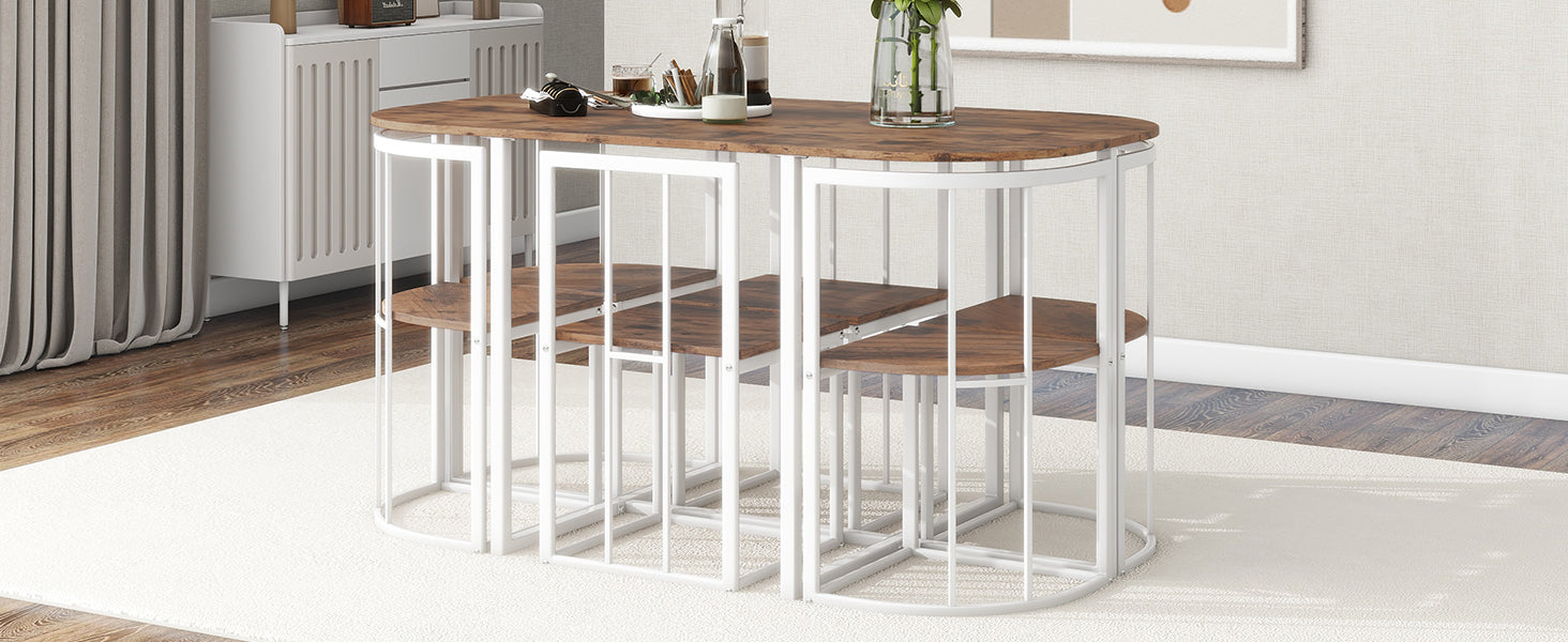 Modern 7-Piece Dining Table Set with Faux Marble (White/Cherry)