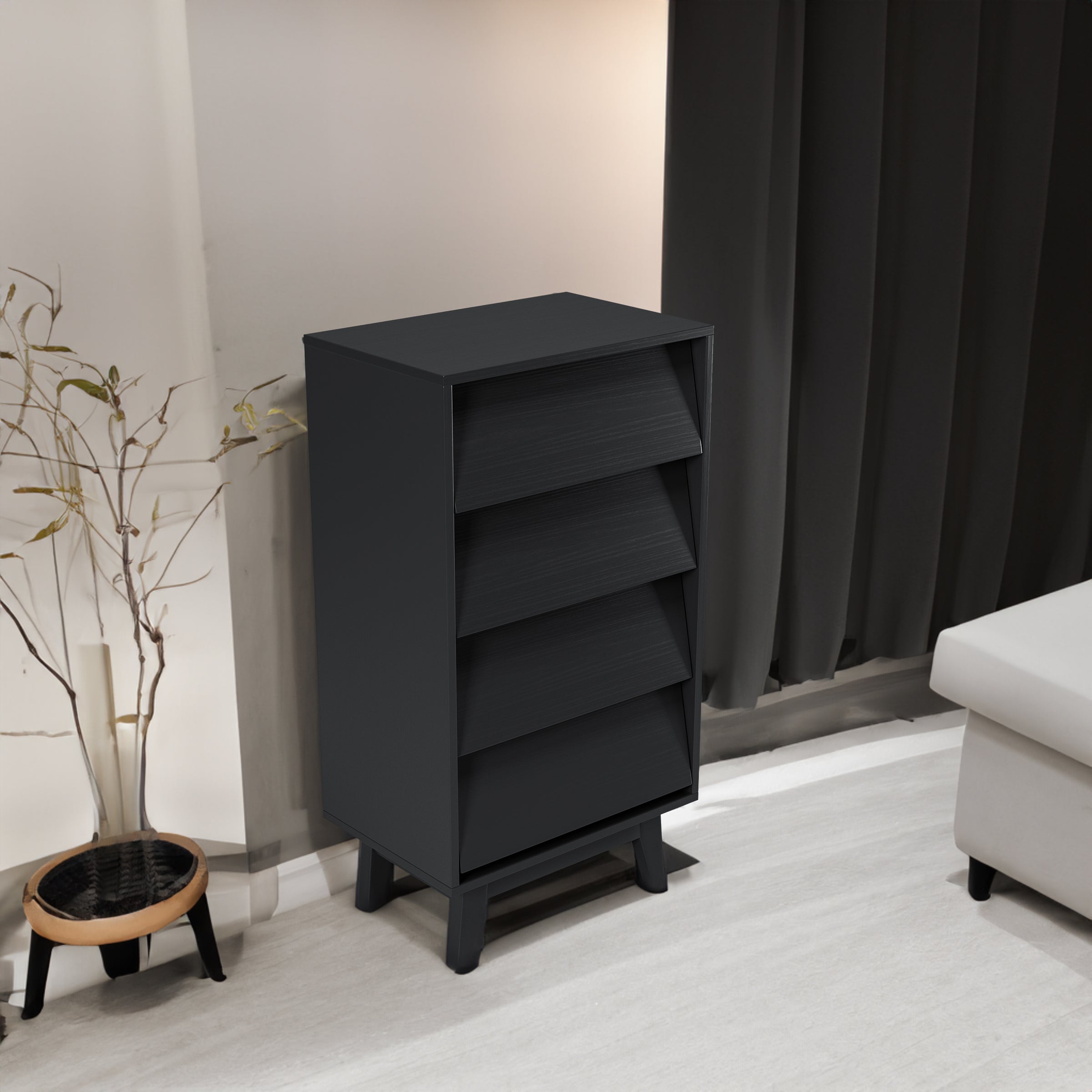 4 Drawer Vintage Bevel Dresser (Black)