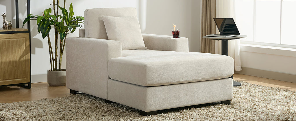 Oversized Chenille Chaise Lounger (Cream)