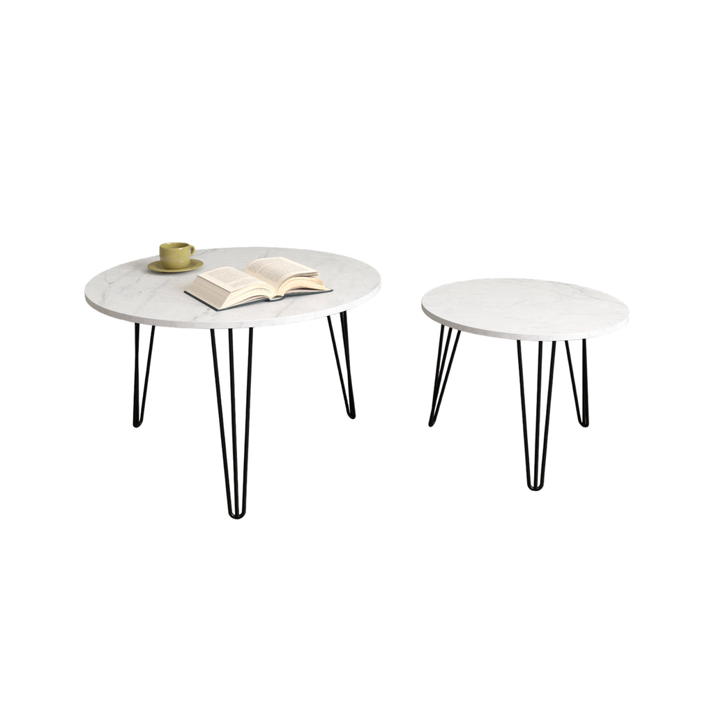 2 Set Round Nesting Coffee Table (White)