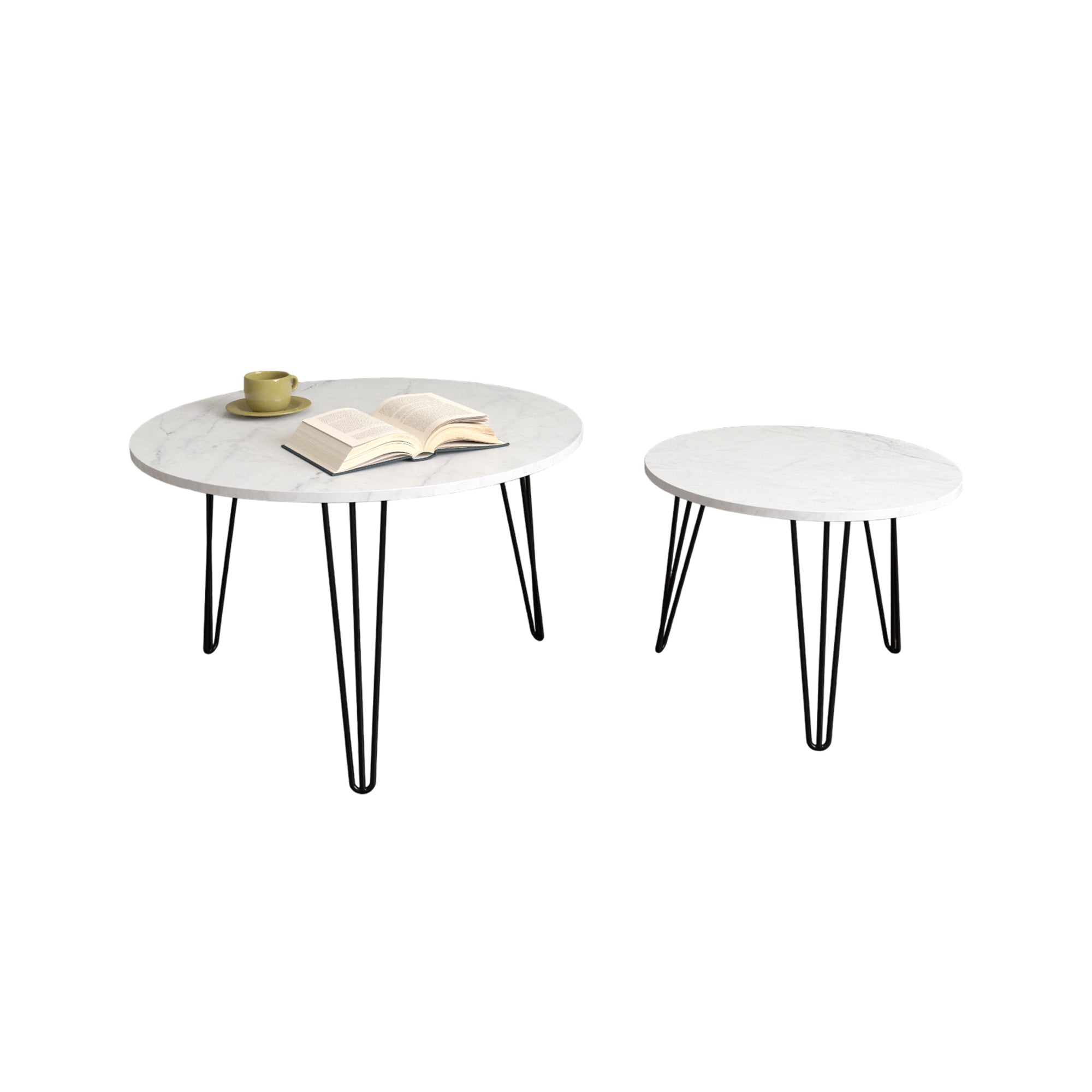 2 Set Round Nesting Coffee Table (White)