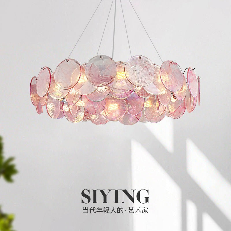Pink Stained Glass Chandelier
