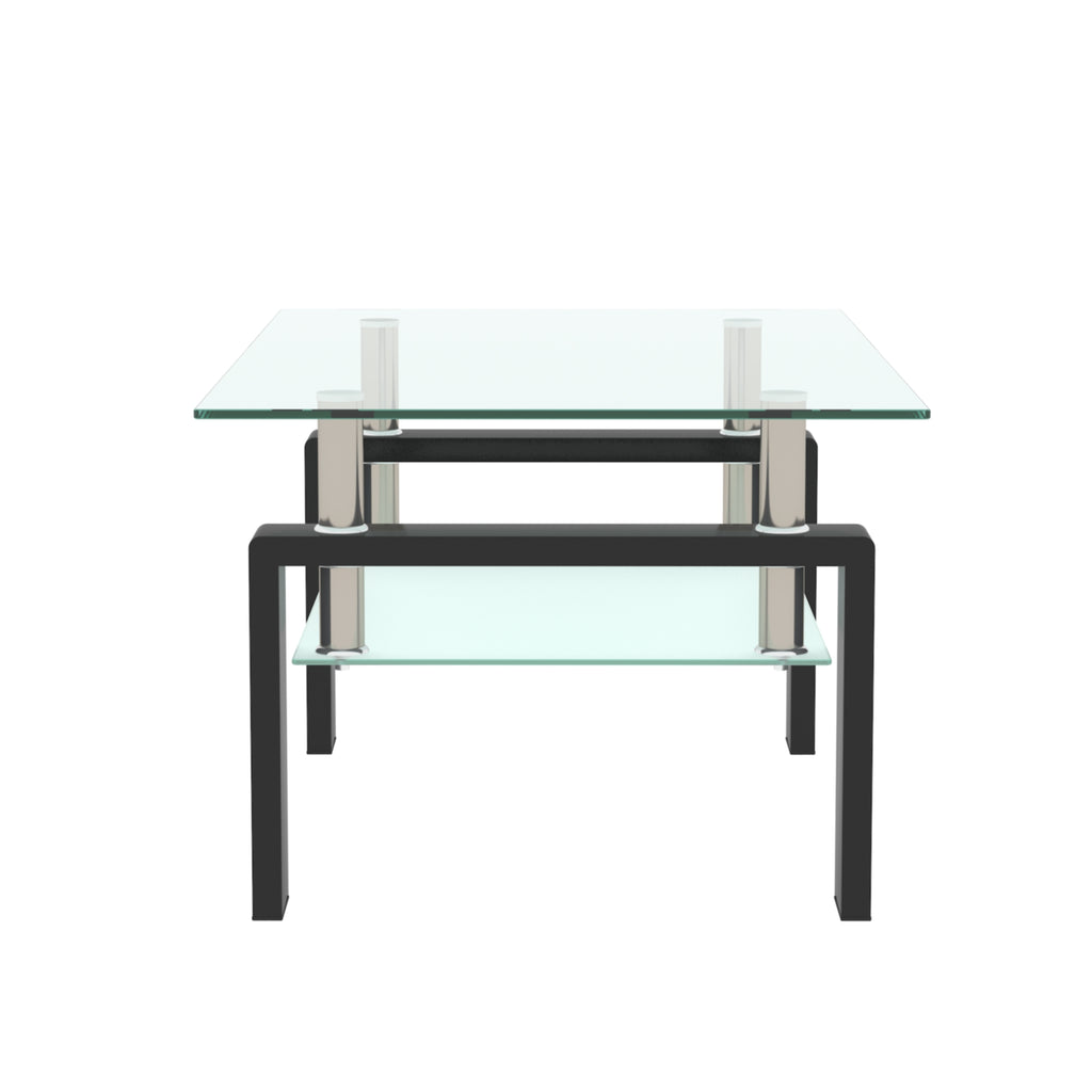 Modern 2-Layer Rectangle Black Glass Coffee Table (Black)